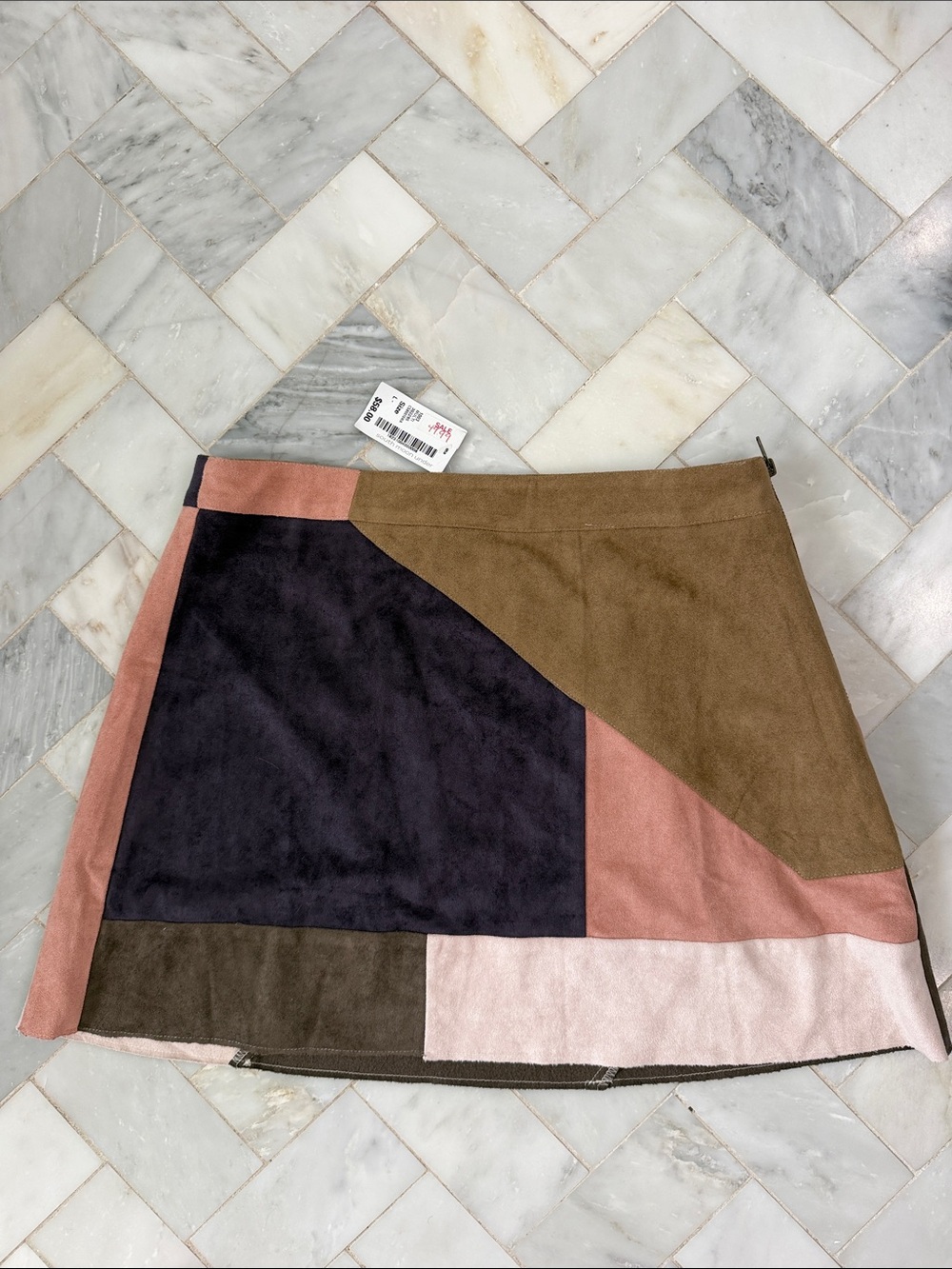 South Moon Under Patchwork Mini Skirt - Black, Brown, Pink, Cream
